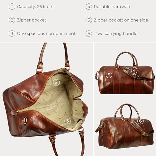 Time Resistance Leather Duffel Bag - Large Weekend Gym Travel Bag (Brown) - color: Dark Brown