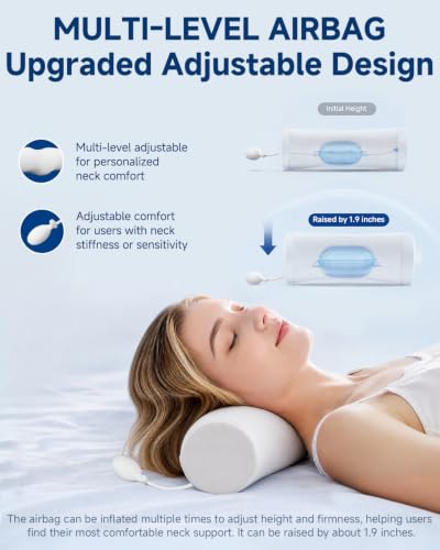 SMDR Adjustable Cervical Neck Pillow for Pain Relief Sleeping, Memory Foam Neck Roll Bolster with Air Cushion Support, Ergonomic Design for Neck and Shoulder Comfort, Washable Cover, 4.71" x 23.61"