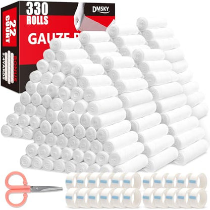 DMSKY 330 Pack Gauze Rolls, 4 in x 4.1 Yards | Individually Wrapped Gauze Wrap Roll for Wounds, Premium Rolled Gauze Bandage Wrap, Mummy Wraps - color: 330pack, size: 4 IN