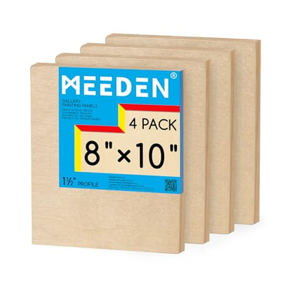 MEEDEN Unfinished Wood Canvas Board:8x10 Canvas Panel Pack of 4 | 1-1/2" Deep Wooden Panel Board, Blank Cradled Wood Art Board for Painting - Rectangle - size: 8"x10"- 4 Pack