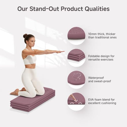 PAIDU Foldable Yoga Mat 10mm Thick, 75"x26" Non-Slip Fitness Exercise Mat - color: Deep Pink