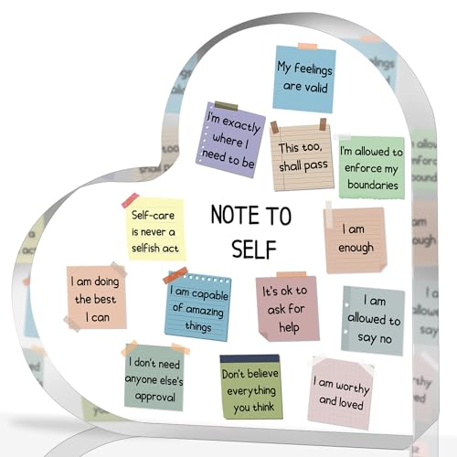 Note to Self Motivational Decor - Office Acrylic Heart Gift Therapy Mental Health Print Decorations for School Counseling Office Therapy Desktop Art Decoration School Counselor, Therapist Office Gifts - color: 002