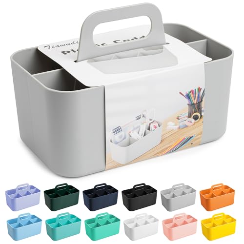 Tiawudi Multipurpose Caddy Organizer, Plastic Caddy with Handle, Stackable Desk Organizer for Stationery, Marker and Pencil, Office Supplies Organizer, Dorm Caddy - color: Gray, size: Rectangle