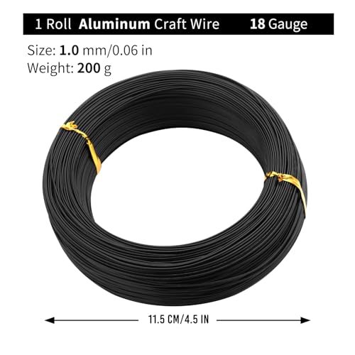 Bonsai Training Aluminum Wire, 1.0mm 18 Gauge Black 200g, Bendable Anodized Craft Wire, Flexible Armature Wire for Bonsai Tree Shaping, DIY Handcraft and Model Making(Black-1.0) - color: Black, size: 18 Gauge