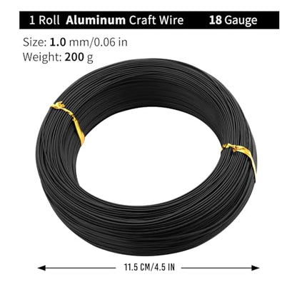 Bonsai Training Aluminum Wire, 1.0mm 18 Gauge Black 200g, Bendable Anodized Craft Wire, Flexible Armature Wire for Bonsai Tree Shaping, DIY Handcraft and Model Making(Black-1.0) - color: Black, size: 18 Gauge