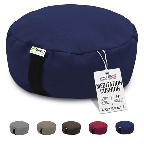 Bean Products Hemp Round Zafu Meditation Cushion, Yoga Pillow - Blueberry | Heavy Weight Washable Hemp Cover - Buckwheat Hull Filled Inner liner - Zen Floor Sitting Cushion - 14" Diameter - color: Hemp Blueberry, size: Round - 14"