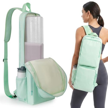 VISEMAN Yoga Mat Bag Carrier Waterproof Yoga Backpack with Multi Pockets, Lightweight Adjustable Yoga Bag for Mat, Yoga Blocks, Yoga Accessories - color: Cyan