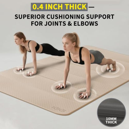 Foldable Yoga Mat Extra Large (74.0" x 47.2" x 0.4") | Double-Sided Non-Slip,Extra Wide Foldable Design,10mm Extra Thick ,Exercise Mat for Gym, Studio, Travel, Home Use - color: Beige+Black