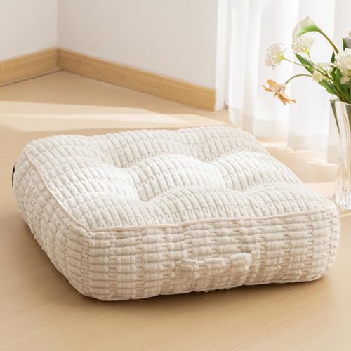 HIGOGOGO 6" Floor Pillow Cushion for Adults, Meditation Cushion Pillow, Blended Corduroy Cover, Large Square Floor Sitting for Tatami Living Room or Yoga, 22x22 Inch, Beige - color: Square Beige, size: 6" Thick(Pack of 1)