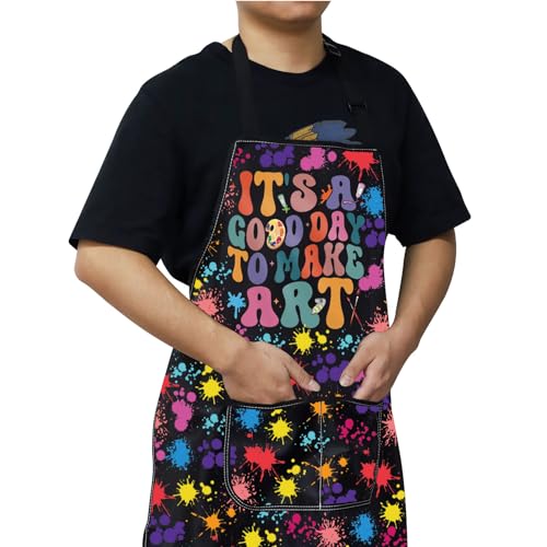 WZMPA Artist Painters Apron With Pockets - It's A Good Day to Make Art - Adjustable Apron for Teacher, Lover, Student Gift - color: Make Art F Bl