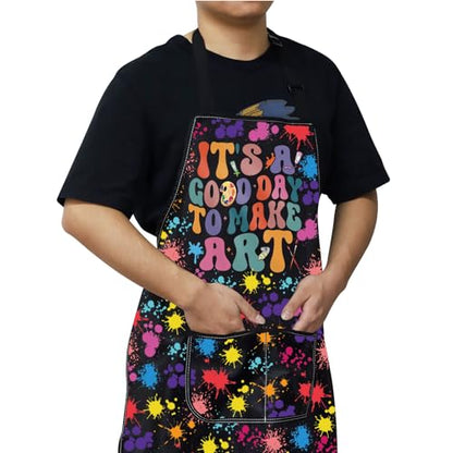 WZMPA Artist Painters Apron With Pockets - It's A Good Day to Make Art - Adjustable Apron for Teacher, Lover, Student Gift - color: Make Art F Bl