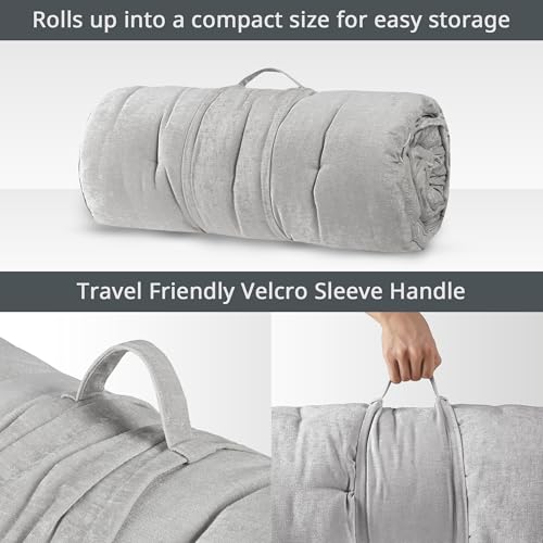 Intelligent Design Foldable Lightweight Lounge Floor Pillow 27" x 74" Grey | Edelia Poly Chenille Soft Sheen Cushion, Tufted Seat for Meditation, Game Playing, Yoga, Reading with Travel Wrap - color: Gray