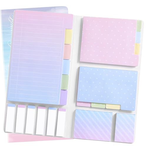 Hommie Sticky Notes Set Tabs 410 Pack Color Pads Divider Sticky Notes with Bookmark Index for School Supplies, 60 Ruled, 40 Per Dotted, 60 Per Rectangular, 6x25 Index Tabs - color: Colorful-pastel Pink