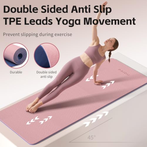 PAIDU Yoga Mat 8mm TPE Non‑Slip Fitness Mat with Strap for Home Workouts - color: 딥 핑크 & 그레이