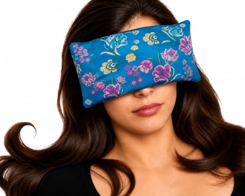Handmade Luxe Serenity Eye Pillow - All-Natural Flaxseed - Unscented or Lavender Scented – Weighted Eye Mask for Yoga, Meditation, Hot & Cold Therapy - color: Floral Turquise, style: LAVENDER SCENTED