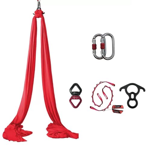 Durable Aerial Silks Starter Kit with 11-Yard Yoga Hammock & Hardware | Aerial Swing for Acrobatic Flying Yoga & All Levels, Aerial Rigging Point up to 14ft, Durable, Safe - color: Red
