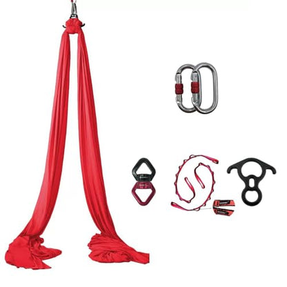Durable Aerial Silks Starter Kit with 11-Yard Yoga Hammock & Hardware - color: Red