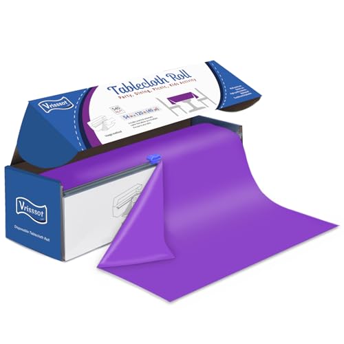 Plastic Table Cover Roll Disposable Tablecloth: 54in X 120ft Table Covers Plastic Table Cover Roll with Easy Slide Cutter Plastic Table Cloths for Parties Disposable-Purple - color: Purple, size: 1440" x 54" (Rectangular)