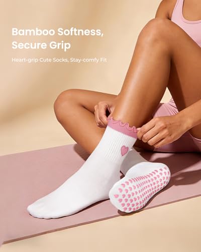 ALLIVE Pilates Socks with Grips for Women, Bamboo Breathable Non Slip Socks for Yoga, Barre, Studio, and Home Use - color: 3pairs Whitepink