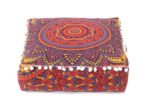 INDIAN CRAFT CASTLE ICC Floor Pillows & Cushion Covers Decorative Hippie Mandala Pouf Pillow Covers Seating Meditation Cushion Cover Large Boho Ottoman Case Pillowcase Couch New Orange, 16" Square - color: New Orange, size: 16"D x 16"W x 5"H