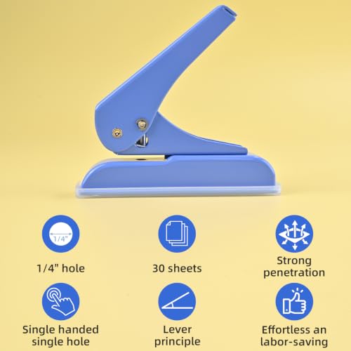 Single Hole Punch, 30 Sheet Capacity, Heavy Duty Paper Hole Puncher, 1/4" Hole Punches, 60% Labor Savings for for ID Cards, Chipboard Art Projects, Blue - color: Blue