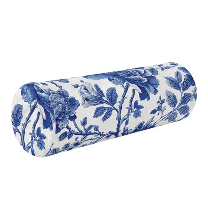 Bolster Pillow Neck Pillow Round Soft Health Memory Foam Pillows Long Cylindrical Body Pillow with Removable Cover Cute Back Yoga Blue and White Flowers Leaves 17" x 5.5" - color: Blue and White Flowers Leaves