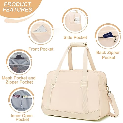 Sports Gym Bag for Women, Travel Duffle Bag with Shoe Compartment & Wet Pocket, Fitness Yoga Bag - color: Beige