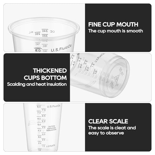 Turbo Bee Plastic Measuring Cups 8OZ,100 PACK Disposable Mixing Cups with 100 Mixing Sticks,Paint Graduated Measuring Tumblers for Epoxy Resin, Paint Mixing, Art DIY - size: 8oz-100pack