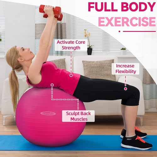 Fitvids Anti-Burst and Slip Resistant Exercise Ball Yoga Ball Fitness Ball Birthing Ball with Quick Pump - color: Pink, size: XXL(31-34in/78-85cm)