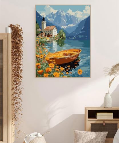ZRIZQ Paint by Numbers Kit for Adults Beginner,Lake,16x20 | Full set with rich paints,wooden brushes,rolled canvas.Calming activity.Beginner friendly.Just open and paint. - color: 16"X20"Rolled Canvas-Landscape 17