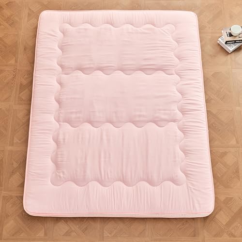 Dr.Futon Japanese Floor Futon Mattress Extra Thick Folding Roll Up Bed Topper Mat for Guest,Lounger and Tavel - color: Pink, size: Full