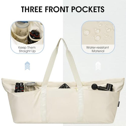 sportsnew Large Yoga Mat Bag Trolley Sleeve Gym Carrier Shoe Bag Wet Pocket | water-resistant fabric, large capacity,wide full-zip opening,separate shoe bag,2 yoga mat holder straps,multi-pocket storage - color: Beige