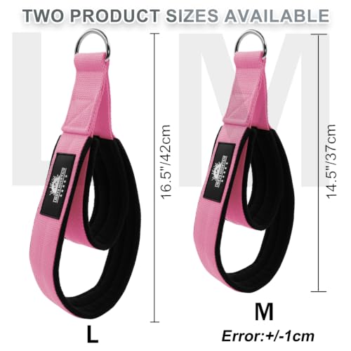 Durable Pilates Double Loop D-Ring Straps - Padded Handles for Reformer, Yoga & Home Gym Workouts - color: pink, size: L