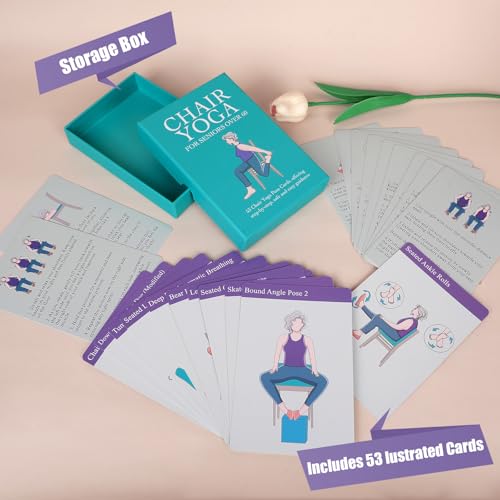 Oversized Chair Yoga Cards for Seniors – 53 Step-by-Step Tai Chi Chair Deck, Large Print Exercise Cards for Elderly, Ideal Get Well Gift for Grandma & Grandpa