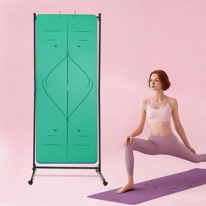 Freestanding Yoga Mat Holder Hanging, Floor Rolling Yoga Mats Cart with Double-Sided Hooks, Metal Yoga Mat Storage Rack Vertical Stand for Home Gym, Fitness Club, Black