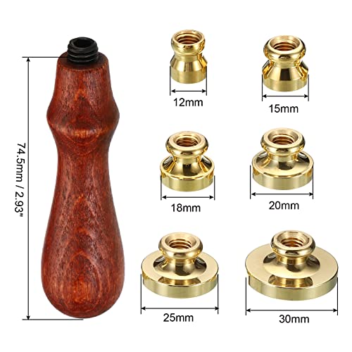 PATIKIL Round Blank Wax Seal Stamp, 6Pcs Removable Brass Head | without Carving Wooden Handle Retro for Envelope Invitation Wine Packing Gift Wrapping, Style 1