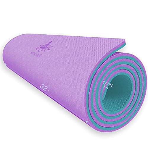 Hatha Yoga Extra Thick TPE Yoga Mat - 72"x 32" Thickness 1/2 Inch -Eco Friendly- With High Density Anti-Tear Exercise Mats For Home Gym Travel & Floor Outside - color: Purple/Green