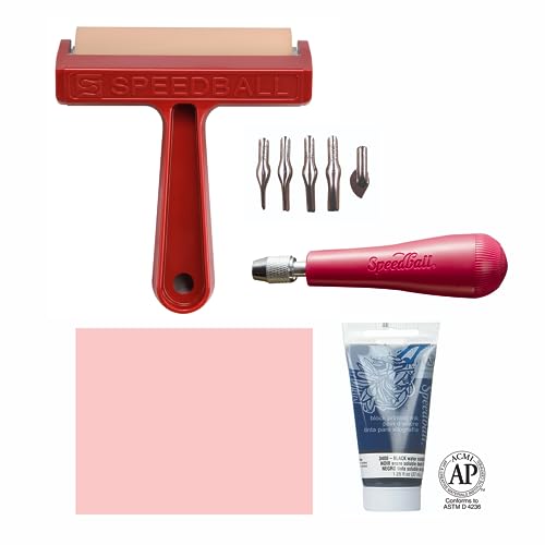 Speedball 3471 Super Value Block Printing Starter Kit – Includes Ink, Brayer, Lino Handle and Cutters, Speedy-Carve - size: 7 Piece Starter Kit