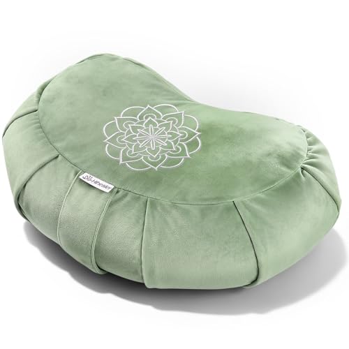 Hihealer Premium Crescent Meditation Cushion, Buckwheat Yoga Bolster Pillow | Comfortable Floor Pillow for Sitting, Ergonomic Floor Cushions for Adults, Zafu - color: Green