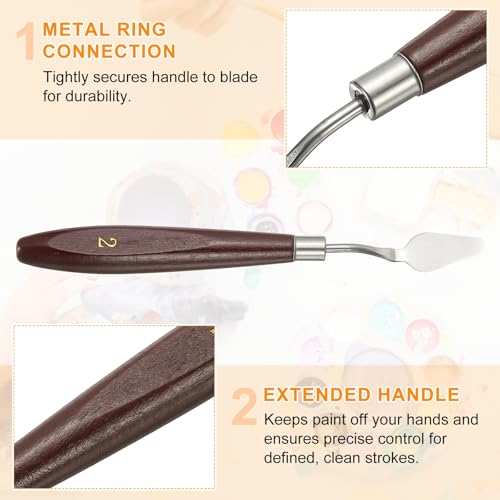 HARFINGTON 5pcs Palette Knife Painting Tool 1.1 x 0.59 Stainless Steel Art Spatula Pallet Knives Scrapers Tools with Beech Wood Handle for Acrylic Oil Canvas Mixing Spreading, Red/Silver - size: 1.1" x 0.59"