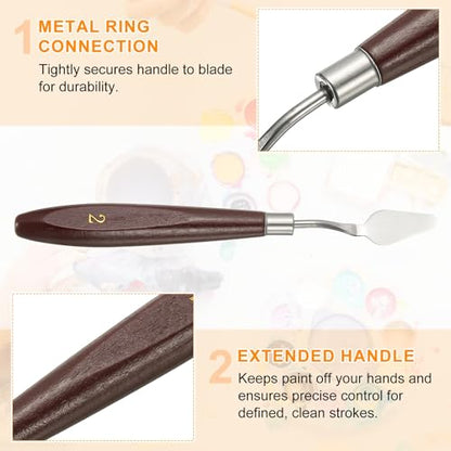 HARFINGTON 5pcs Palette Knife Painting Tool 1.1 x 0.59 Stainless Steel Art Spatula Pallet Knives Scrapers Tools with Beech Wood Handle for Acrylic Oil Canvas Mixing Spreading, Red/Silver - size: 1.1" x 0.59"
