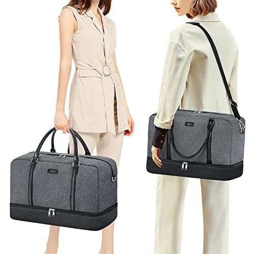 IBFUN Weekender Bags for Women, 21" Travel Duffle Bag with Shoe Compartment - color: B1-Grey