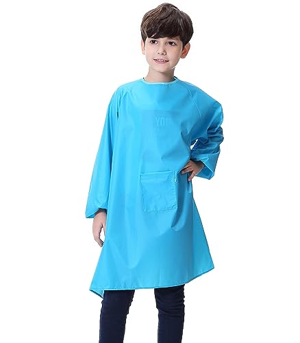 Kids Art Smock, Waterproof Apron with Pocket for Children, Artist Painting Aprons Smocks with Long Sleeve - color: Blue, size: XXXL for Age 8-14