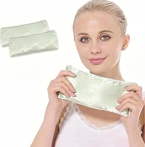 Flexseed Eye Pillow, Hot or Cold Weighted Satin Eye Mask, Microwaveable Moist Heat Eye Compress, Unscented Washable, Perfect for Sleeping, Yoga, Migraine Relief, Pack of 2 (Flexseed)