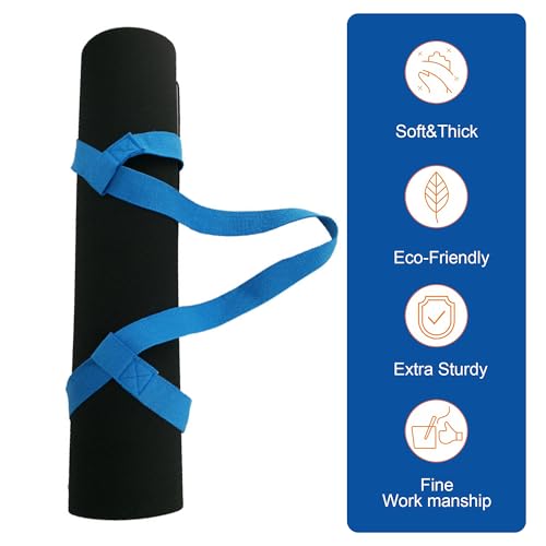 Yoga Mat Carrier Strap Adjustable Cotton Sling for Large Thick Mats 2 in 1 Carrying Strap and Stretching Band - color: Blue