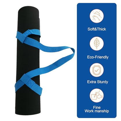 Yoga Mat Carrier Strap Adjustable Cotton Sling for Large Thick Mats 2 in 1 Carrying Strap and Stretching Band - color: Blue