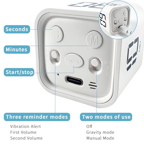 Qumox Pomodoro Timer, Cube Productivity Timer with Adjustable Sound and Vibration Alert, Ideal for Work, Office, ADHD, Study, and Tasks - 5/10/30/60 Minutes & Custom Countdown - White - color: White
