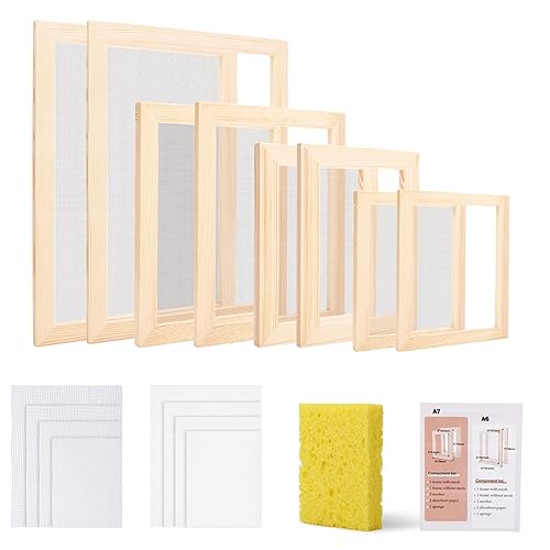 Worown Paper Making Screen Kit, 4 Sizes (A4, A5, A6, A7) Wooden Mould and Deckle with Mesh Set, Papermaking Frame Kit, DIY Handmade Craft Supplies for Paper Making - size: A4, A5, A6, A7