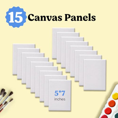 Chalkola 15 Paint Canvas Panels 5x7 inch for Acrylic Painting & Oil Art | Primed 100% Cotton Boards (15 Pack), Acid-Free Blank Canvases for Professional Artists, Hobby Painters, Kids & Beginners - size: 15 - 5"x7", style: White