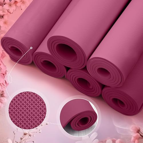 Timgle 6 Pcs 10mm Thick Yoga Mat Bulk 68 x 24 Inches Anti-slip Tear-resistant Exercise Mat Adult Gym Mats for Fitness, Stretching, Workout and Studio, Outdoor Yoga, Pilates - color: Purple